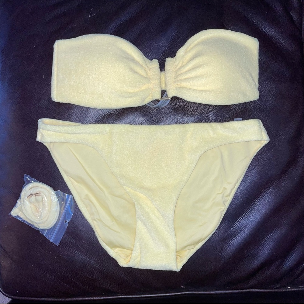 Victoria’s Secret Bikini Set Terrycloth Yellow Bandeau Low Rise Size Medium